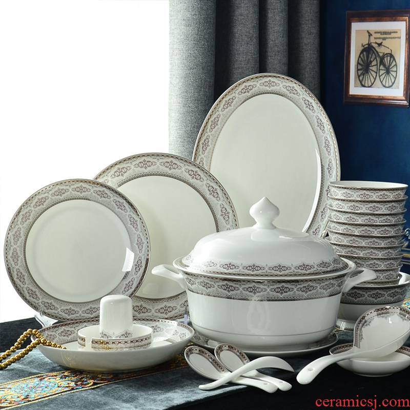 Tableware suit household ceramic bowl chopsticks dishes dish dish dish 10 combination European ipads bowls disc housewarming gift