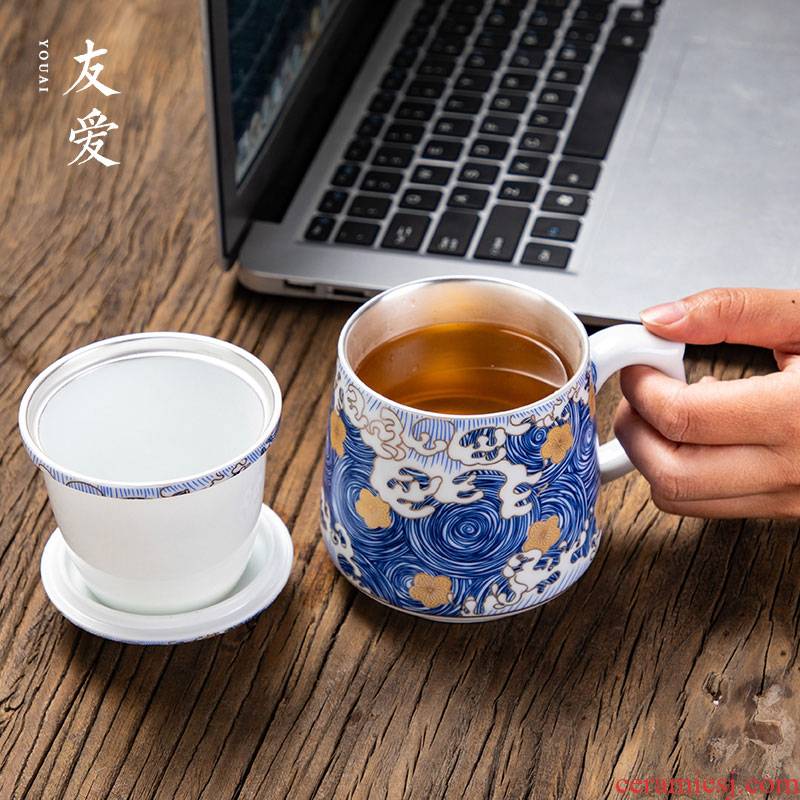 Love coppering, as cup silver cup 999 sterling silver colored enamel porcelain tea tea tasted silver gilding separation office filtering
