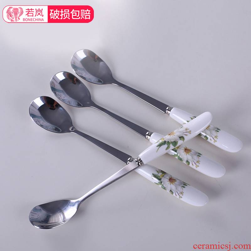 Ipads China coffee spoon stirring spoon breakfast cup small stainless steel spoon, dessert spoon, lovely move long handle ceramic spoon
