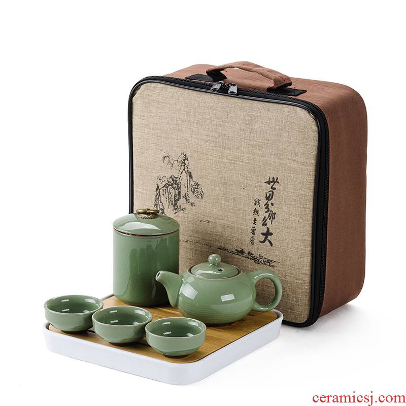 True sheng travel tea set suit portable package household contracted small Japanese ceramic cups elder brother kung fu tea set dry up