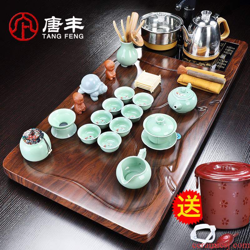 Tang Feng celadon kung fu tea is a complete set of domestic large tea tray was suit the snap one office with electric heating furnace