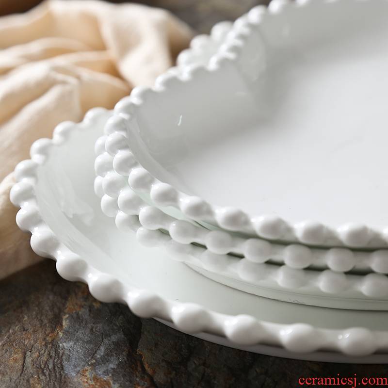 Princess fan north continental pearl lace white ceramic tableware breakfast steak salad bowl flat plates