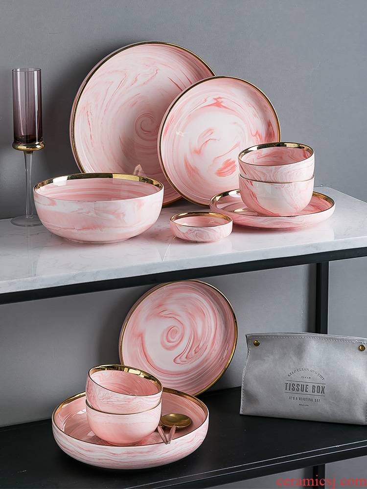 Dishes suit household Nordic breeze light key-2 luxury ceramic bowl chopsticks creative move web celebrity exquisite tableware ins bowl dish