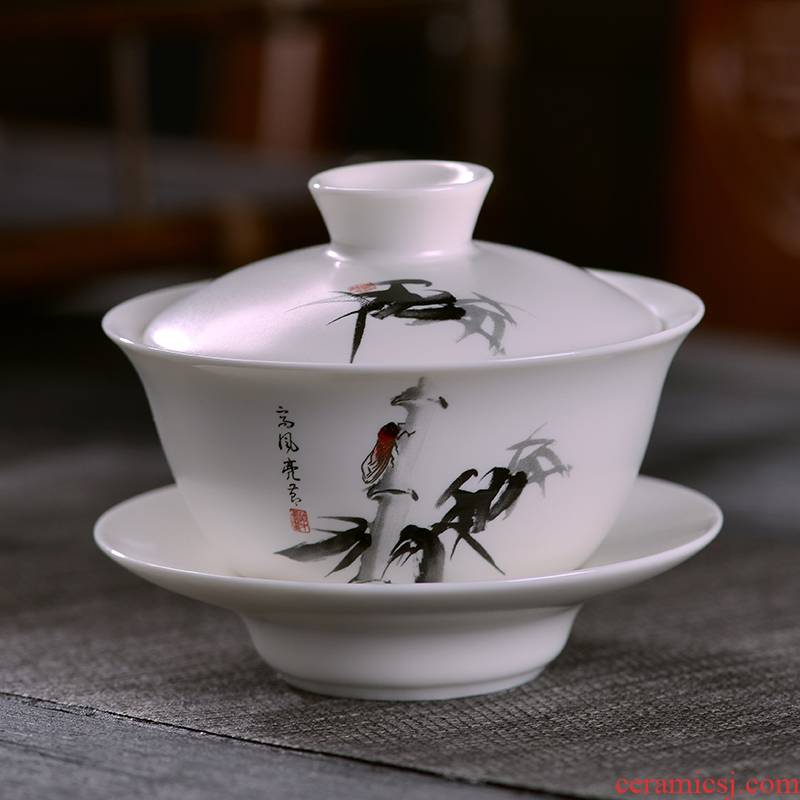 In jingdezhen ceramic tureen bugler grasp three bowl only ceramic kung fu tea bowl to bowl tea cups