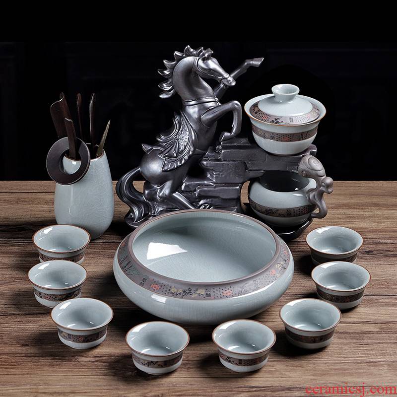 Kung fu tea set household elder brother up with ceramic cups of a complete set of automatic creative tea modern lazy hot pot