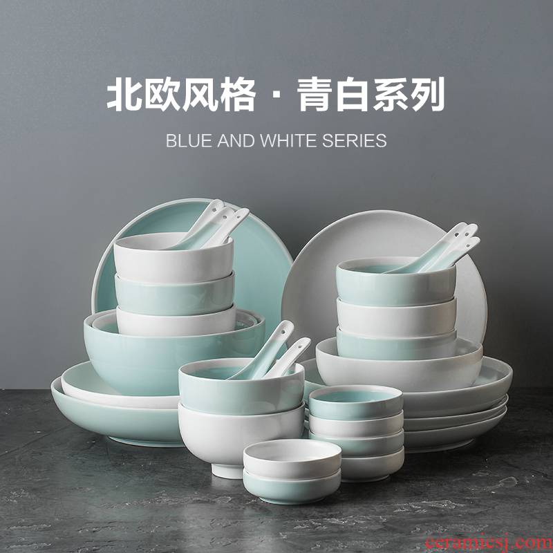 Tableware suit northern dishes suit household ins ceramic Korean eat rice bowl contracted rice bowls bowl chopsticks dishes