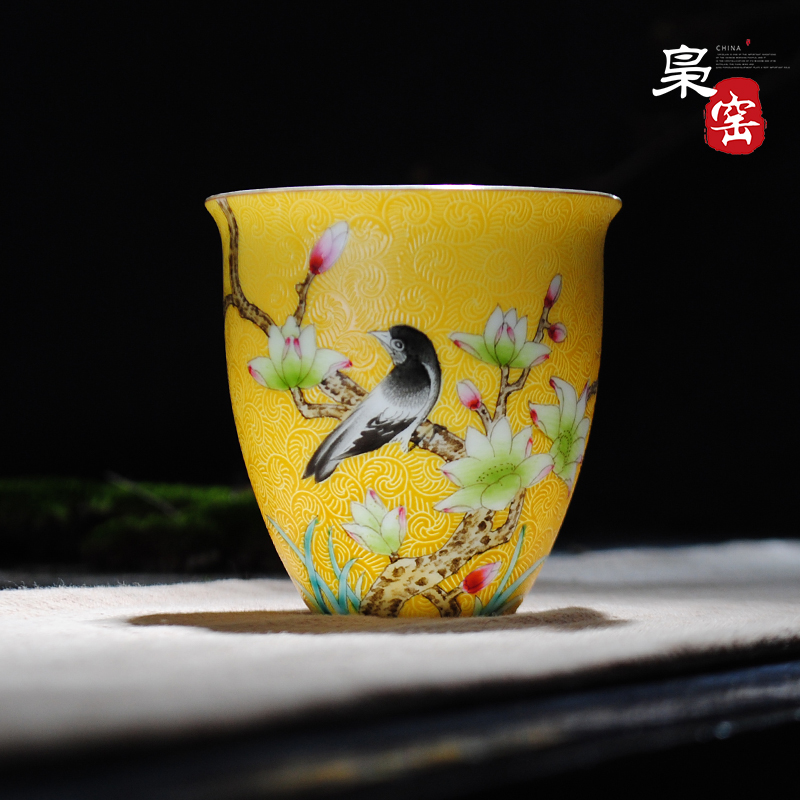 Jingdezhen tea grilled ceramic teacups hand - made flowers large master sample tea cup individual cup cup single CPU and flowers and birds