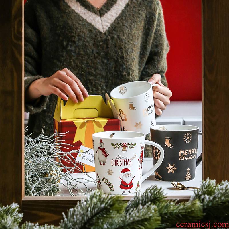 Christmas keller cup, lovely creative web celebrity ceramic cup coffee cup home breakfast cup picking cups