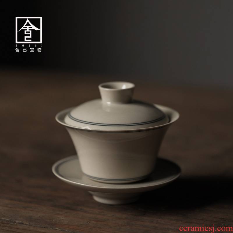 The The original earth jingdezhen only three tureen cup bowl suit single GaiWanCha tea cup large - sized ceramic tea set