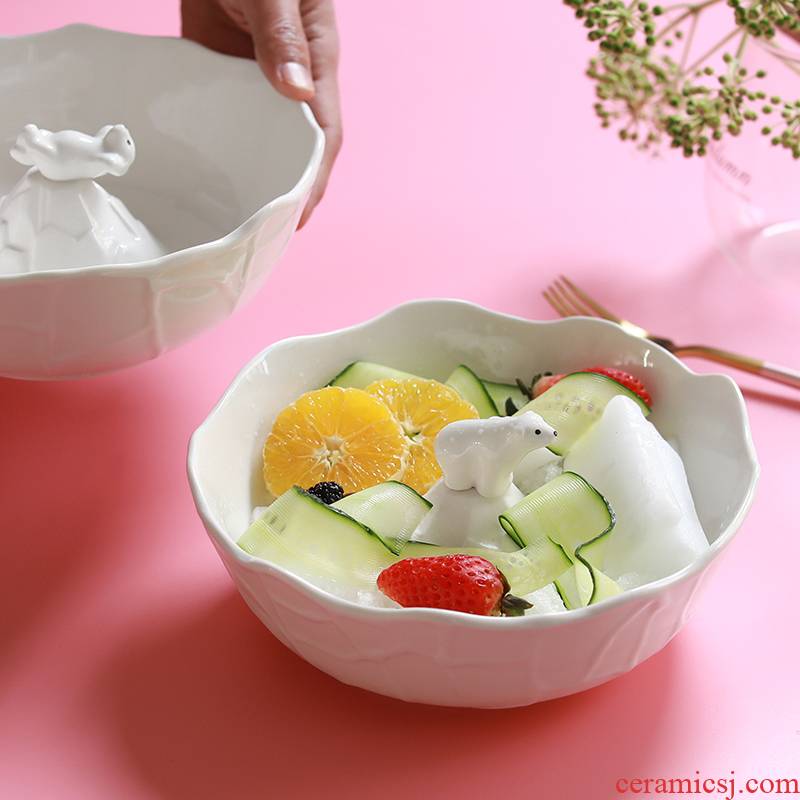 Northern wind polar bear ceramic fruit sweet dessert salad bowl creative three - dimensional animal snacks soup bowl