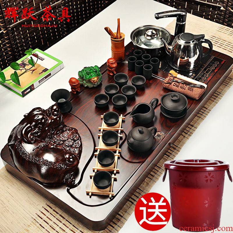 Hui, make tea sets tea set a complete set of violet arenaceous kung fu tea set ceramic electric magnetic furnace technology wood tea tray of tea table