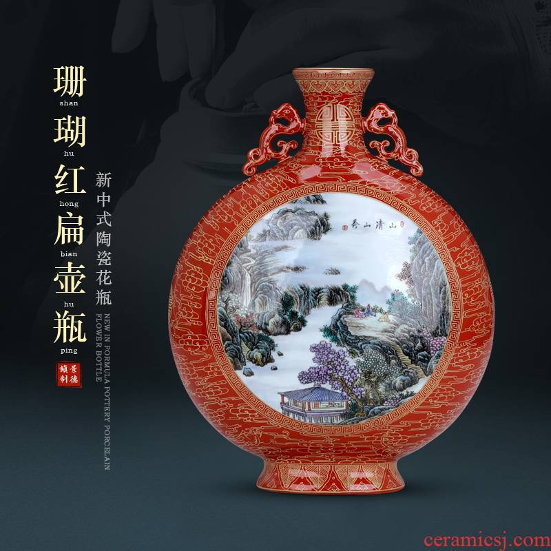 Jingdezhen ceramics hand - made antique red flat pot vase the qing qianlong porcelain restoring ancient ways is rich ancient frame sitting room adornment