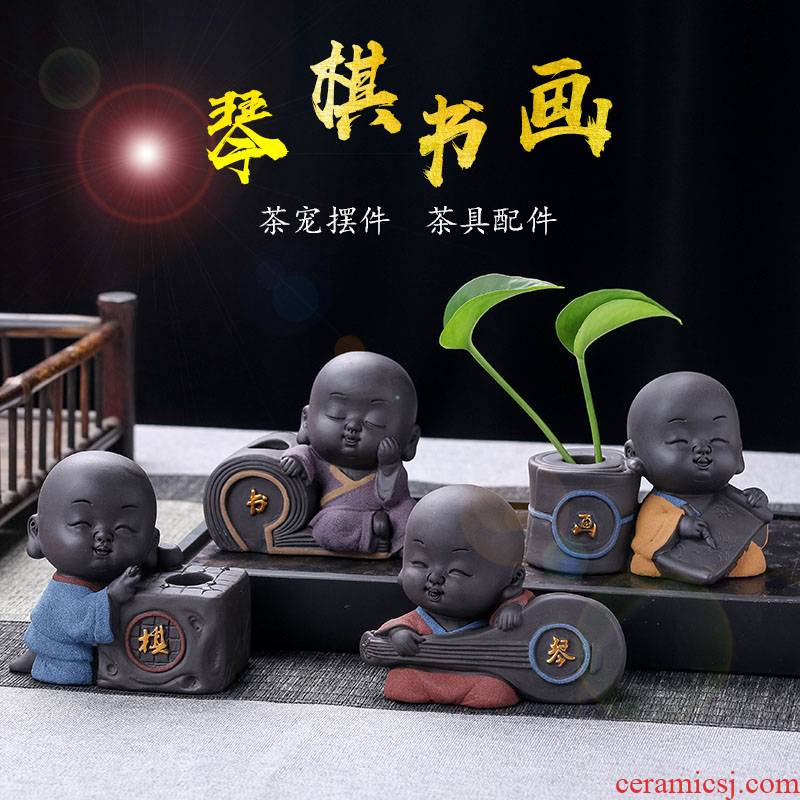 The Unique carried the young monk tea tray ceramic checking tea tea pet furnishing articles tea play the little novice monk tea accessories can raise