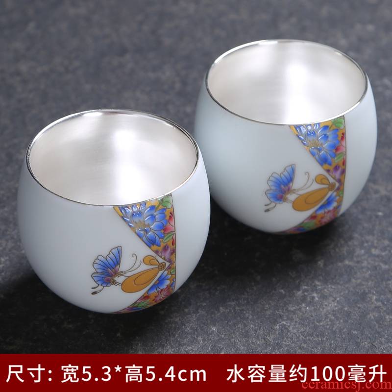 White porcelain ceramic colored enamel coppering. As silver cup master cup of large single cup 99 sample tea cup tea violet arenaceous silver tank