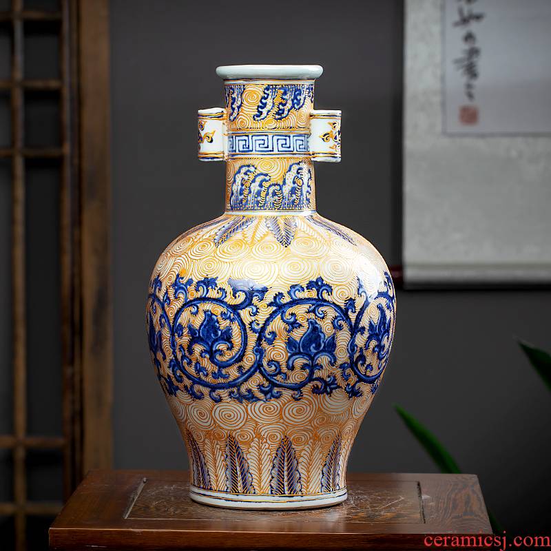 Jingdezhen ceramics hand - made archaize paint vase household Chinese flower arranging sitting room adornment handicraft furnishing articles
