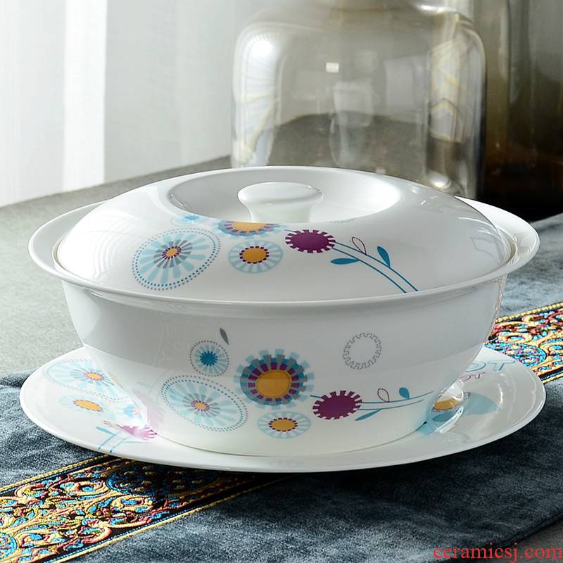 Creative ceramic tableware home 9 inches large bowl of large bathtub cubicle noodles soup bowl with cover pot Korean microwave oven