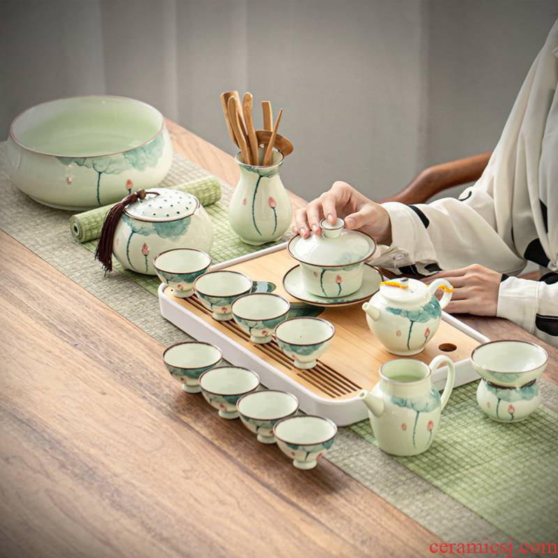 True sheng hand - made celadon tea suit household kung fu tea cups porcelain tureen tea pot dry mercifully consolidation