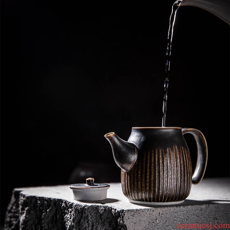 Namely the content contracted Japanese ceramic manual variable glaze thick clay miniature teapot hand scraping grain ceramic tea set kung fu tea pot