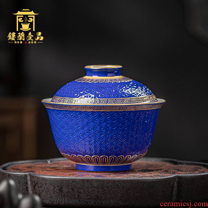 Jingdezhen ceramics old blue glaze see hand - cut tureen kung fu tea bowl suit household single cup by hand