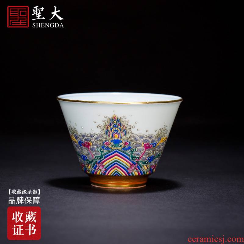 St the ceramic hand - made master cup colored enamel seawater hill grain kung fu jingdezhen fine checking tea cups