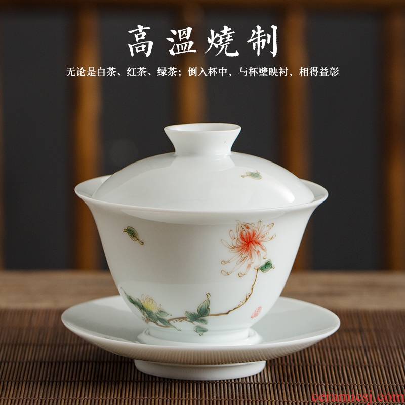 Sweet white porcelain of jingdezhen only three tureen suit thin foetus ceramic cups a single large against the hot cup of tea tea bowl
