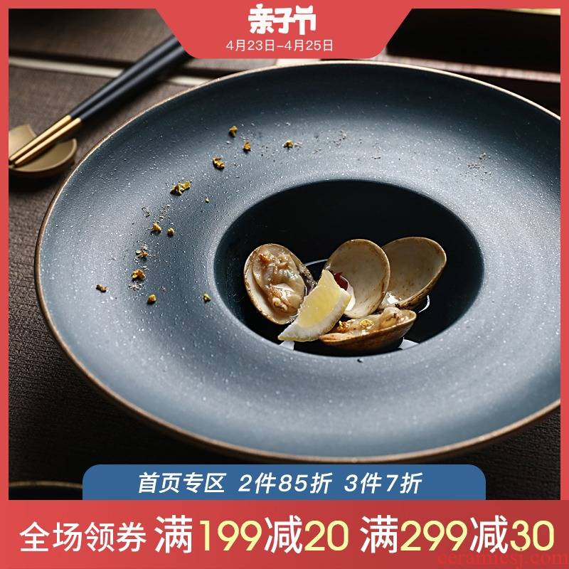 Restoring ancient ways round plate Japanese dishes Nordic suit combination dishes household creative ceramic tableware salad dinner plate