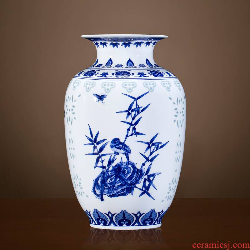 Exquisite blue and white porcelain of jingdezhen ceramics floret bottle of flower arrangement, the new Chinese style living room decorates porch place TV ark