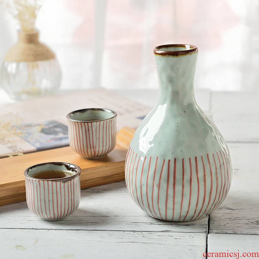 Three ceramic brand, Korean wine wine small a small handleless wine cup points retro white wine cup of wine jar of tableware