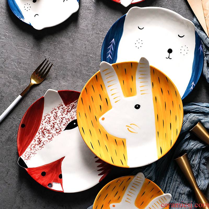Northern wind cartoon children baby animals eat dish of household ceramic plate breakfast tray was dessert dish dish dish