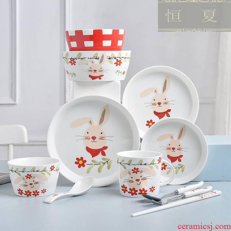 Lovely rabbit household tableware ceramic bowl dish dish a single free combination children bowl of noodles in soup bowl dishes for breakfast