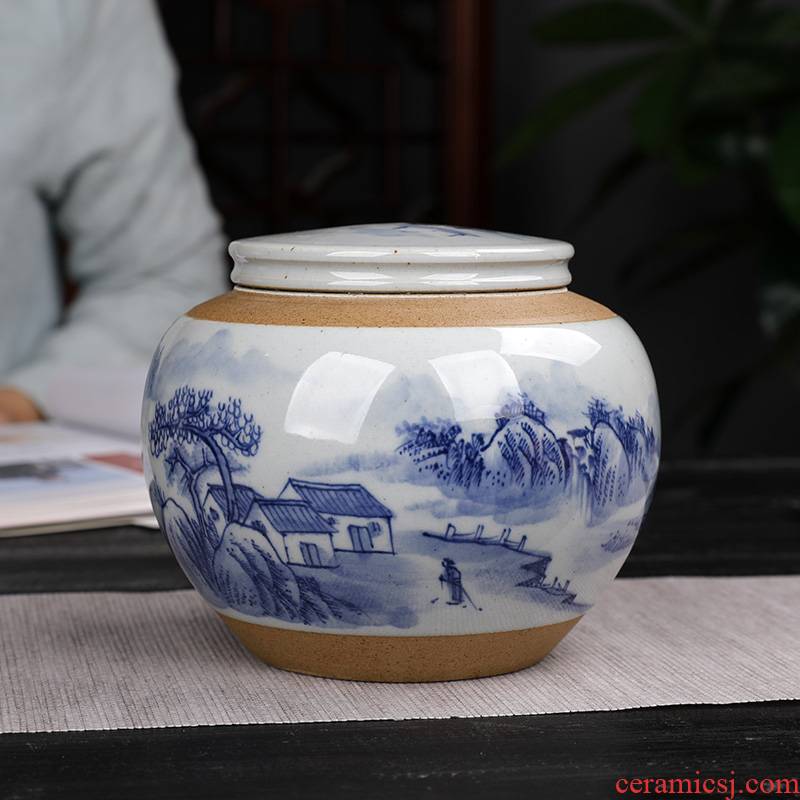 Jingdezhen ceramic trumpet with coarse pottery tea pot lid seal pot of blue and white porcelain household pu 'er tea POTS