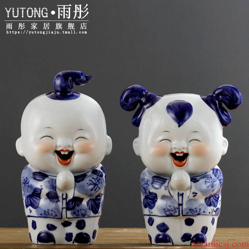 The rain tong home | its porcelain of jingdezhen ceramics {congratulation} home decoration furnishing articles of blue and white porcelain products