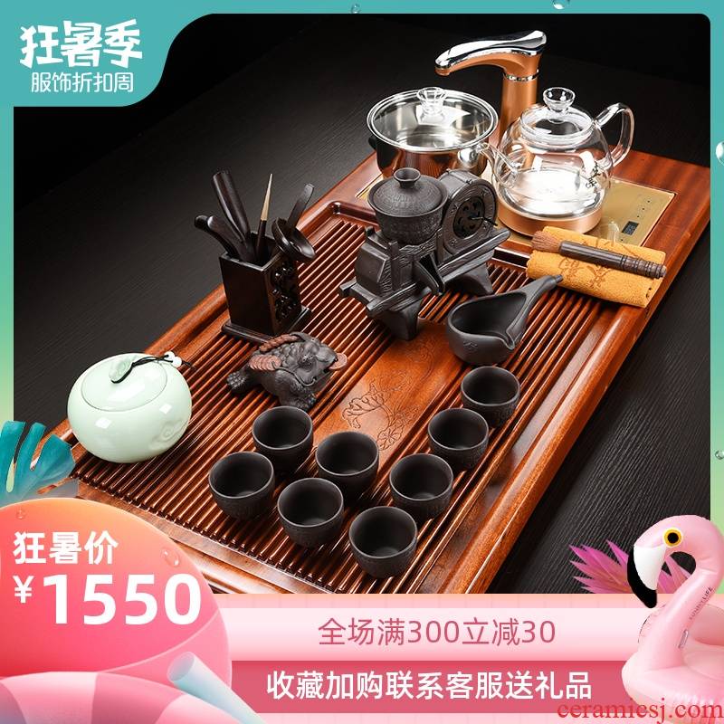 Repeatedly wang zhen hua limu household one solid wood tea tray tea ceramic kung fu tea sets tea set a complete set of living room