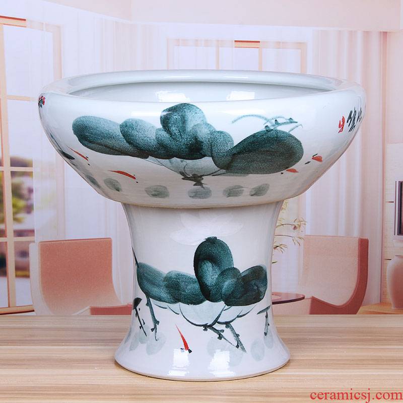 Ceramic aquarium jingdezhen porcelain base creative goldfish bowl high water shallow tortoise cylinder water lily breed fish bowl lotus flowers
