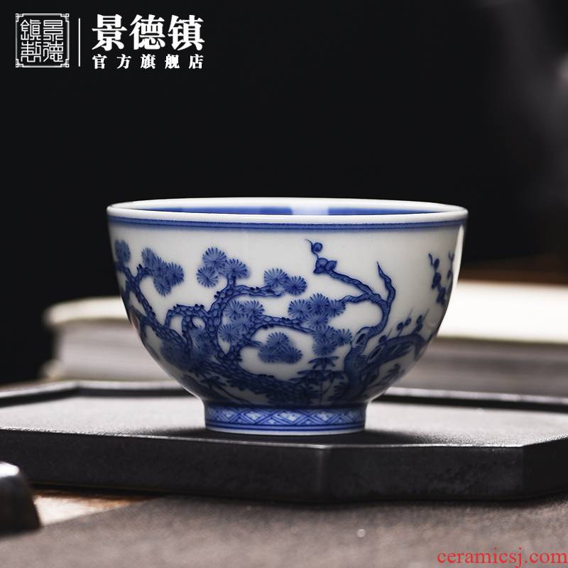 Jingdezhen flagship store maintain manual under glaze blue and white porcelain high - end collection of household cup sample tea cup masters cup