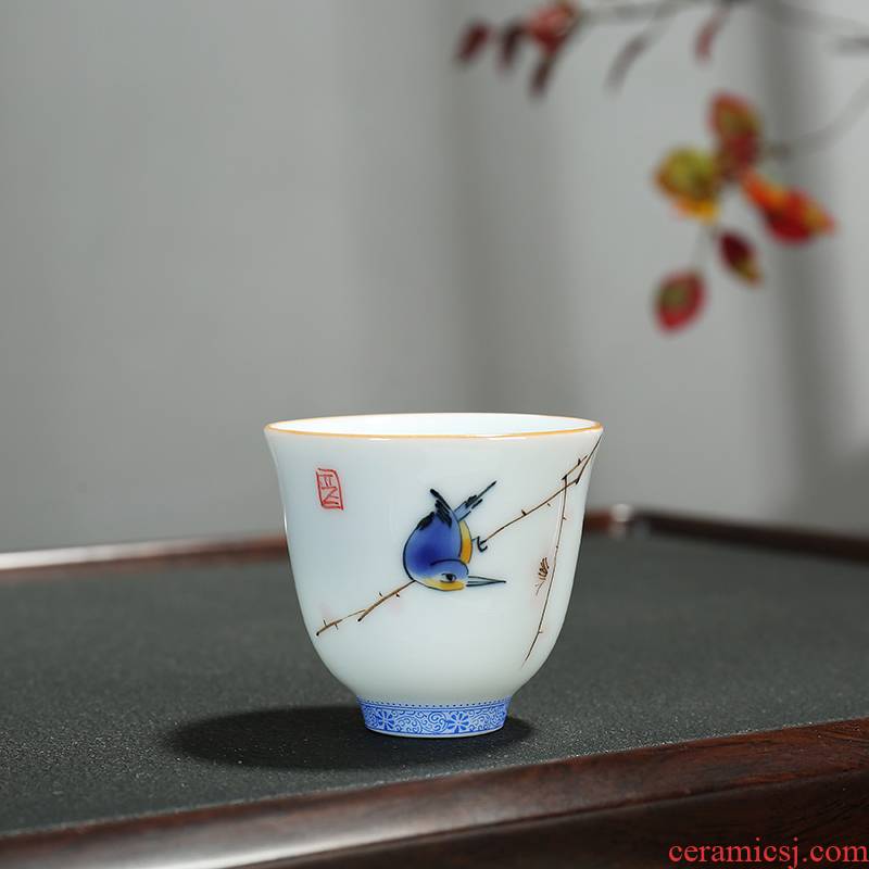 Hand made blue and white porcelain cups kung fu tea set personal single CPU celadon thin body small sample tea cup pastel pu - erh tea cup