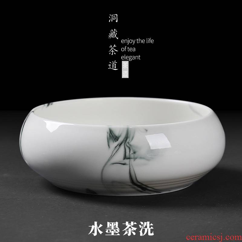 Ink painting in building up ceramic tea wash to kung fu tea set household character writing brush washer from dehua white porcelain cup washing water to wash