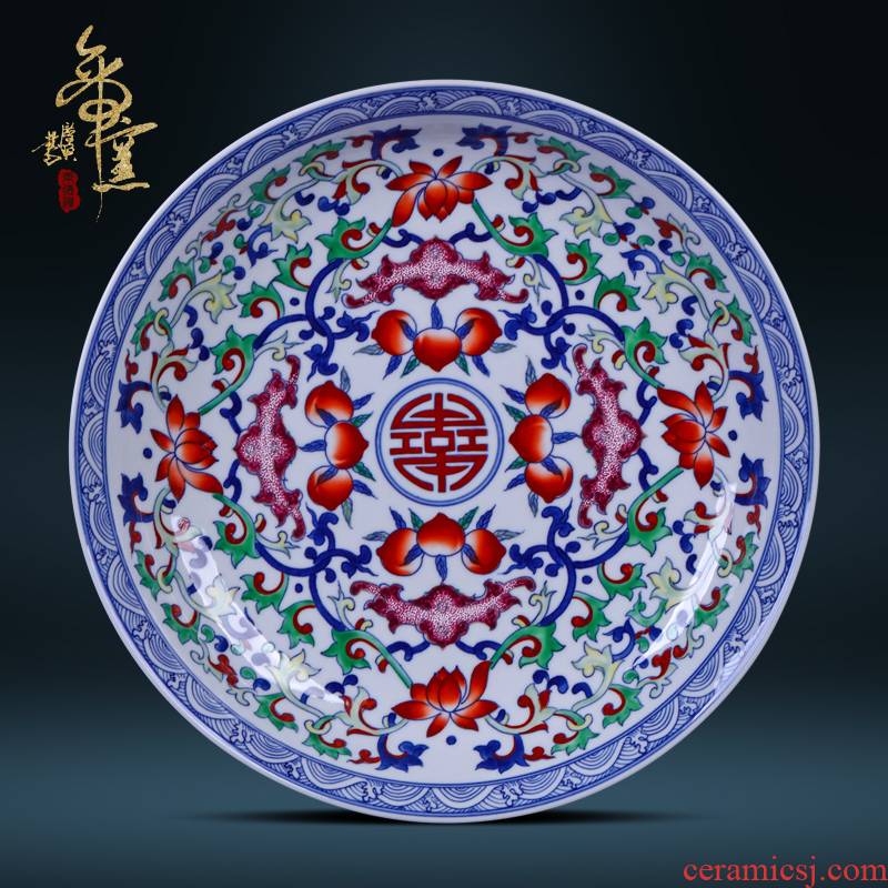 Bats hand - made classical Ming and the qing dynasties emperor up collection lines peach sat dish ceramic plate decoration furnishing articles hang dish of jingdezhen
