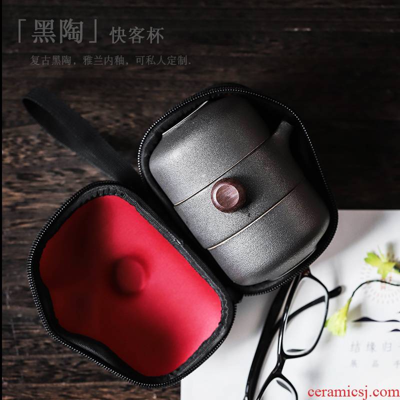 ShangYan Japanese crack cup a pot of two cup of black portable travel tea set is suing tourism tea custom