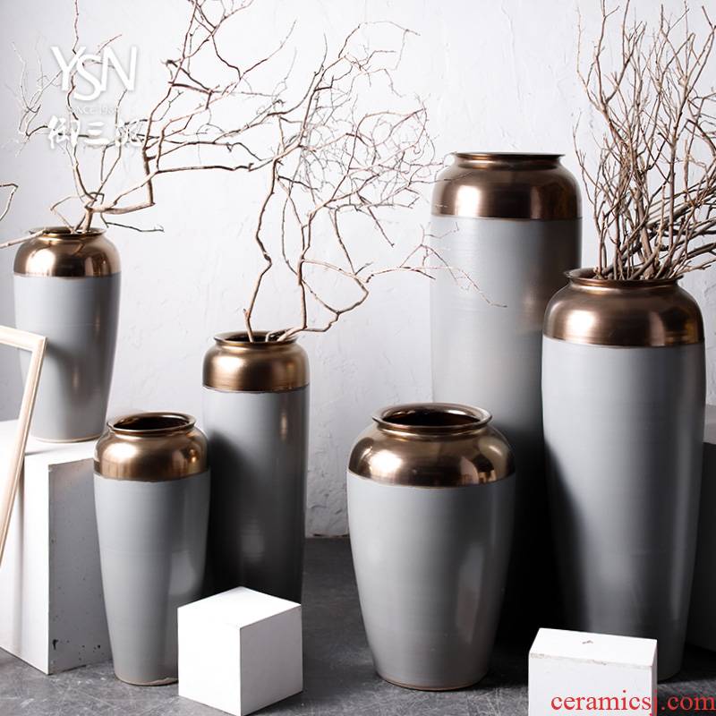 The Big vase landed furnishing articles Chinese modern Nordic contracted sitting room hotel cement color decoration ceramic bottle arranging flowers