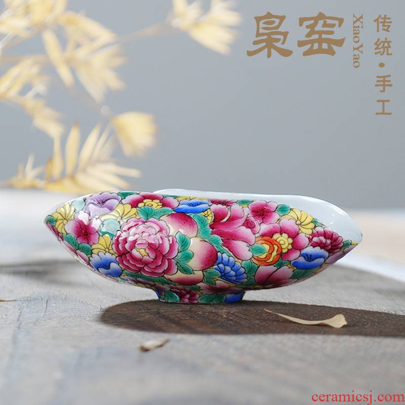 Jingdezhen ceramic hand - made tea holder colored enamel kung fu tea set tea accessories domestic tea is tea spoon teaspoon