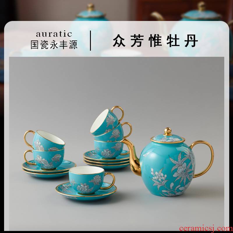 The porcelain Mrs Yongfeng source porcelain ink painting peony 14 head ceramic tea cafes with cups of coffee cups and saucers suits for in The afternoon