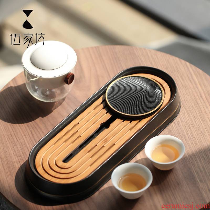 The Wu family fang creative water bamboo tea tray ceramic surface dry plate of small household tea small tray was kung fu tea set
