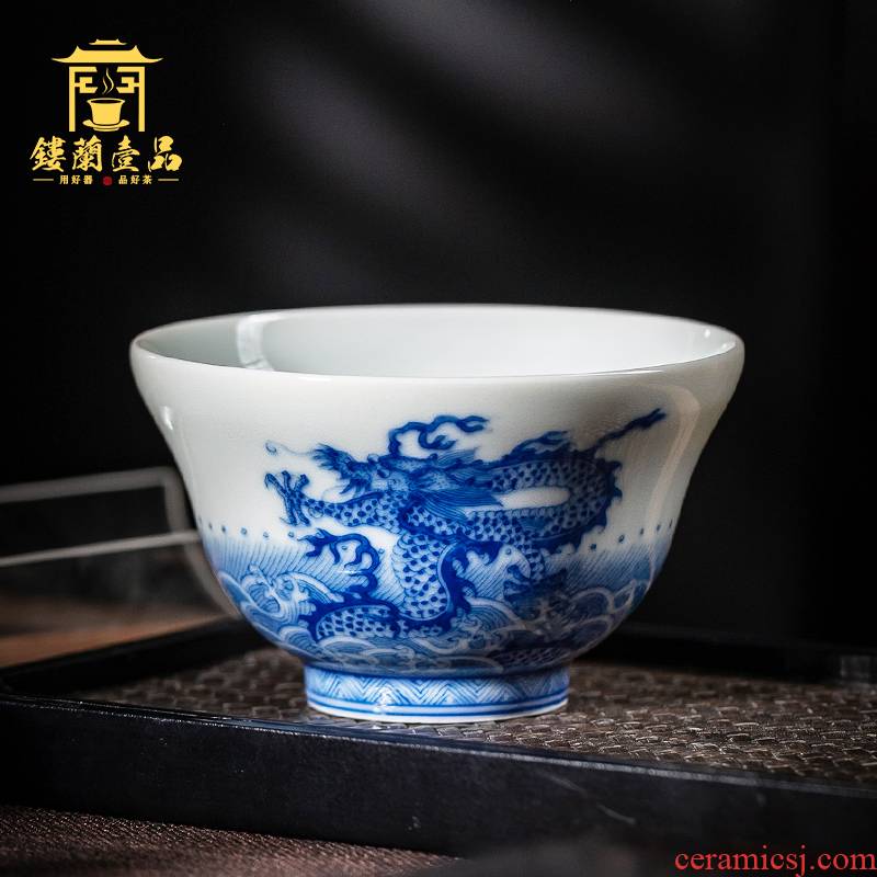 Jingdezhen ceramic all hand blue maintain yunlong sea master of kung fu tea cup bowl hand - made single CPU