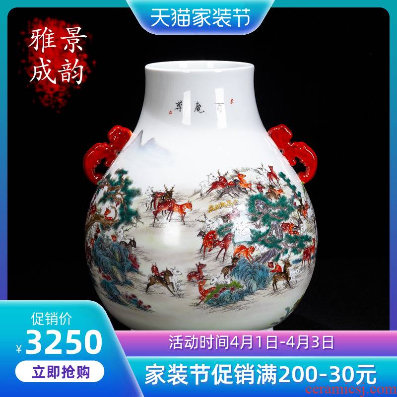 Jingdezhen ceramic hand - made the deer statute of vase decoration of the new Chinese style furnishing articles sitting room ark, flower arranging porcelain decoration