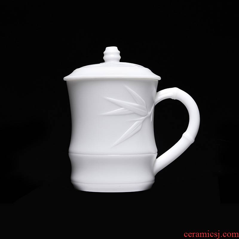 Jun ware dehua white porcelain ceramic cup keller cup with cover cup high - capacity creative office contracted water bottle