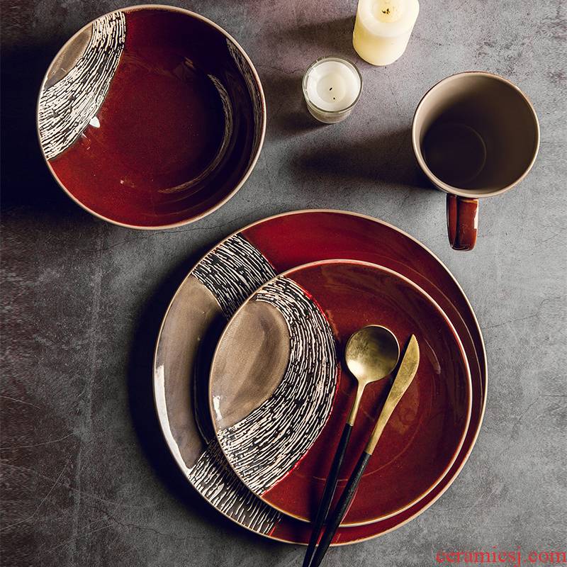 Creative spirit porcelain tableware ceramic disc beefsteak plate plate household breakfast dish plates mugs