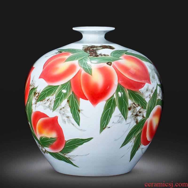 Jingdezhen ceramics vase furnishing articles of Chinese style living room home decoration hand - made peach pomegranate bottles of birthday gift