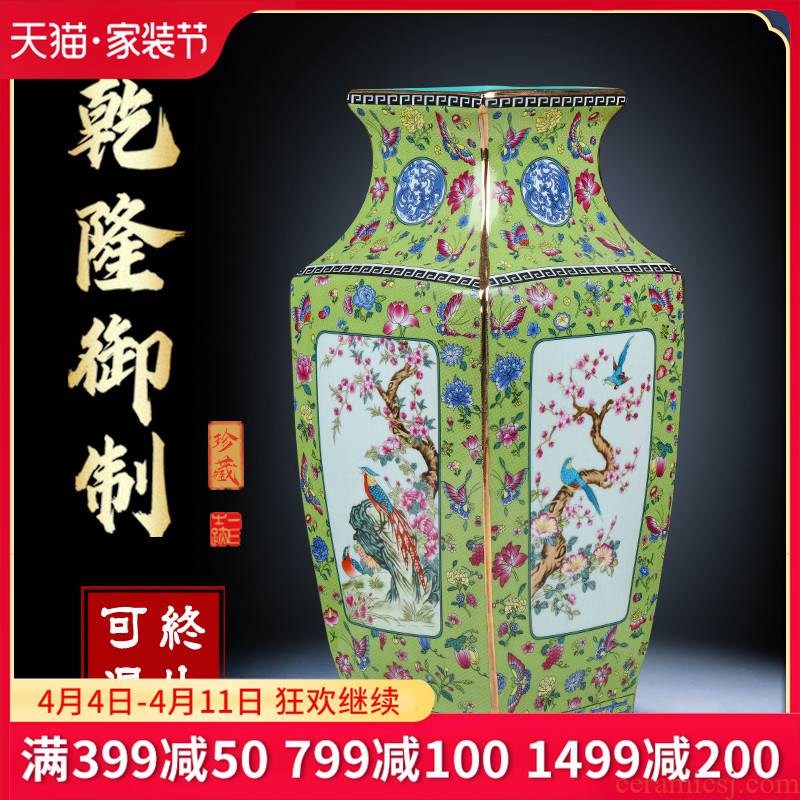 Jingdezhen ceramic vase archaize square painting of flowers and porcelain enamel sitting room TV cabinet study decorative furnishing articles