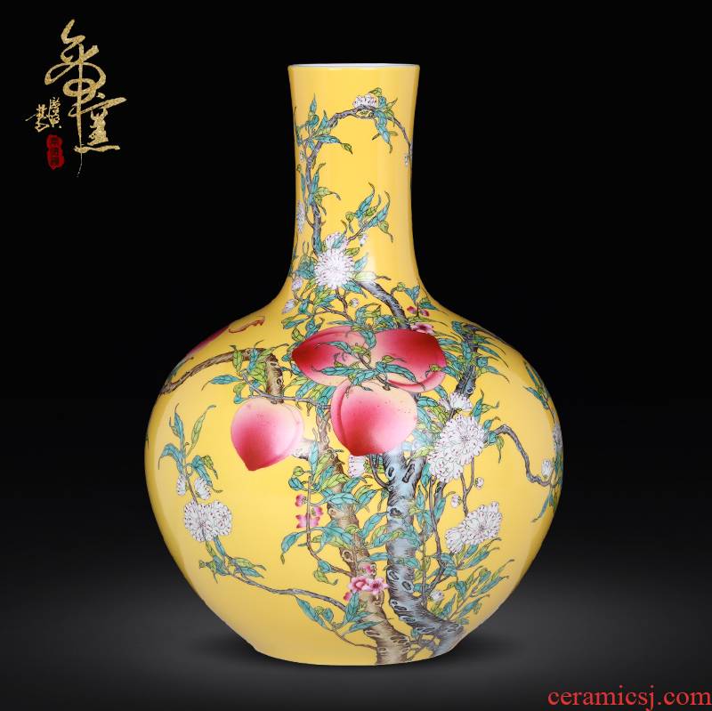 Hand draw archaize porcelain of jingdezhen ceramics heavy pastel peach peach vase nine bottles of the sitting room porch bat furnishing articles